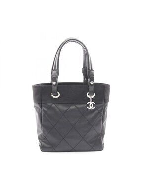 Chanel Tote Paris Biarritz PM Black Canvas Leather PM